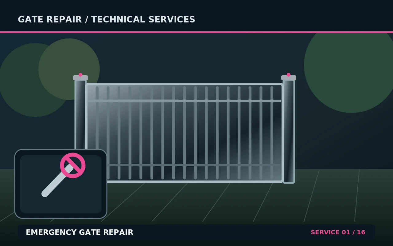 Technical illustration of emergency gate repair, showing a gate and its repair components